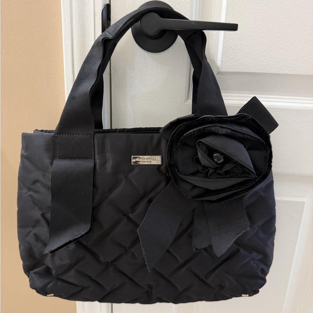 Kate Spade Black Quilted Tote with Bow Accent